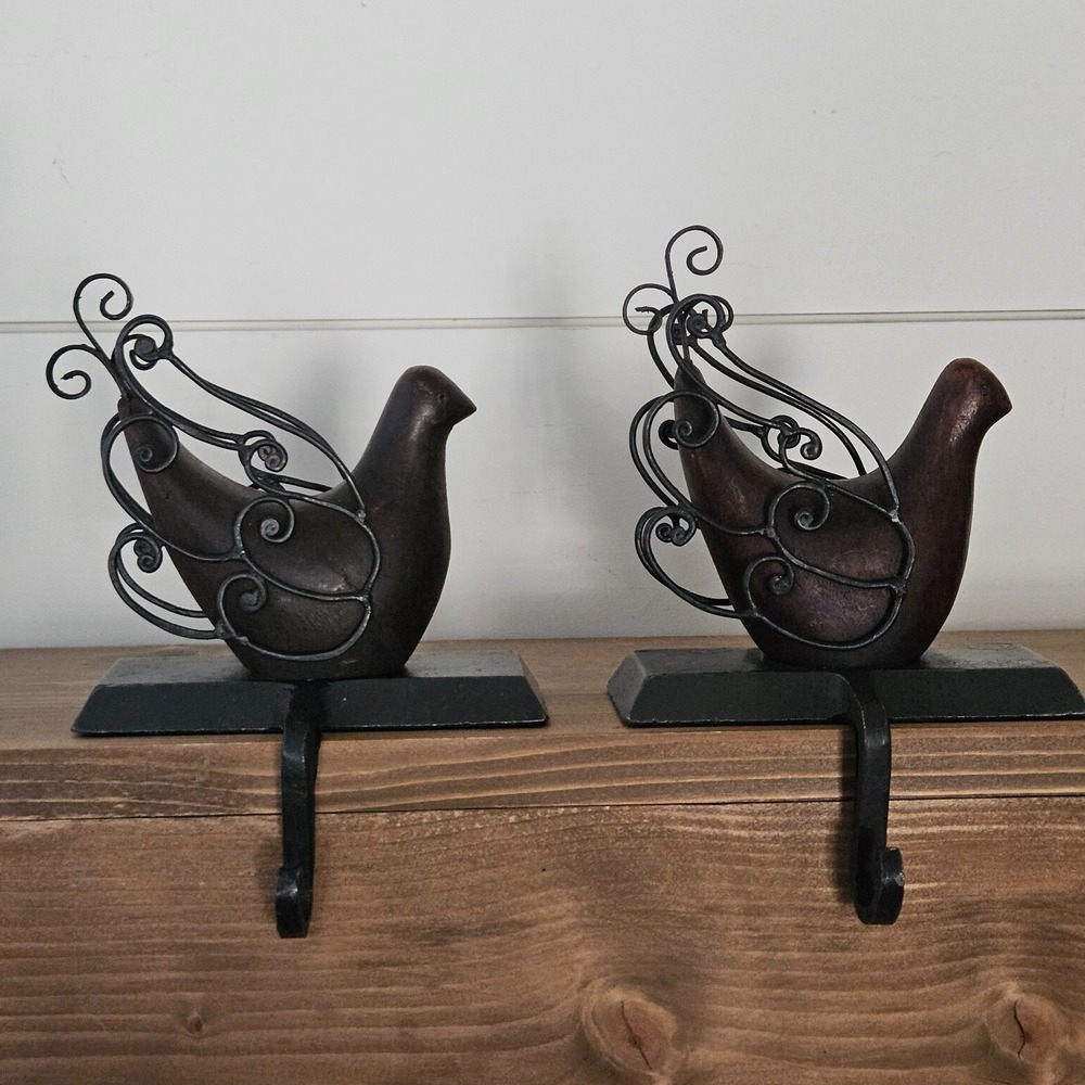 Pier 1 Imports Dove Wood & Wrought Iron Christmas Stocking Set of 2